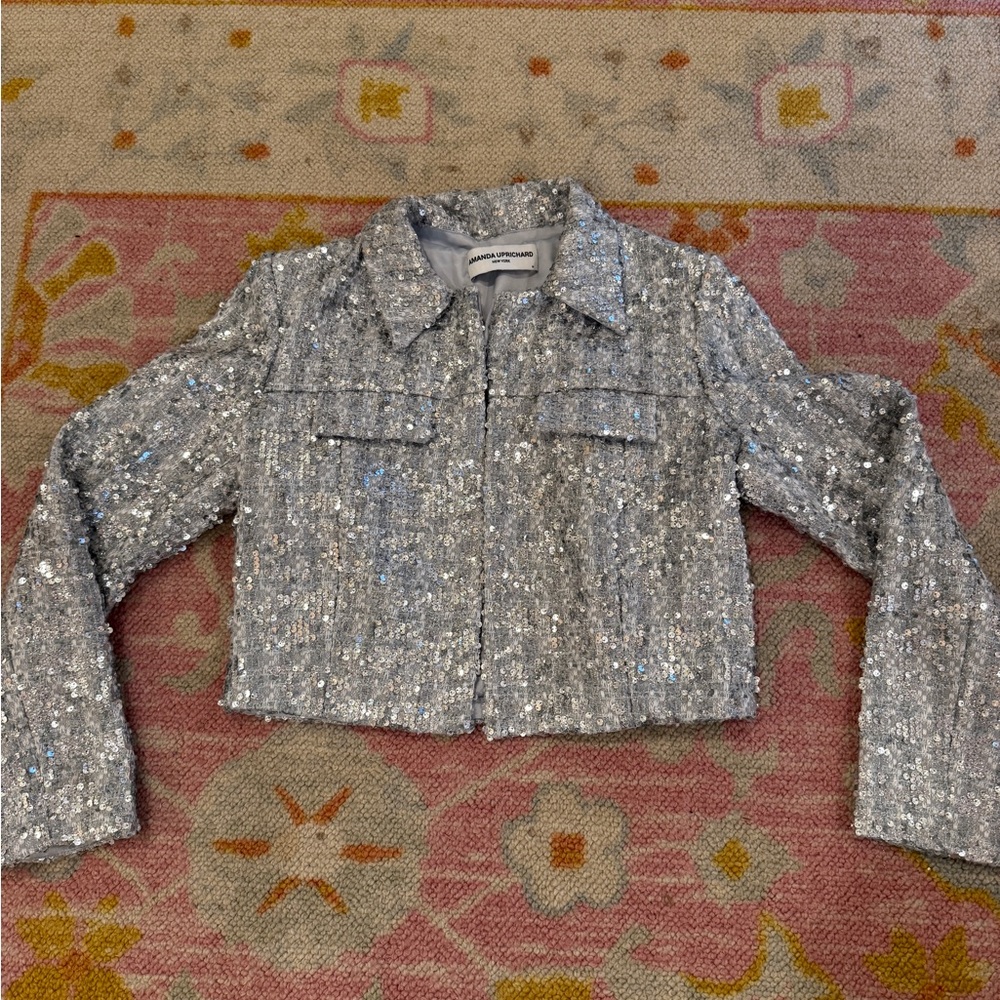 Amanda uprichard silver sequin coat